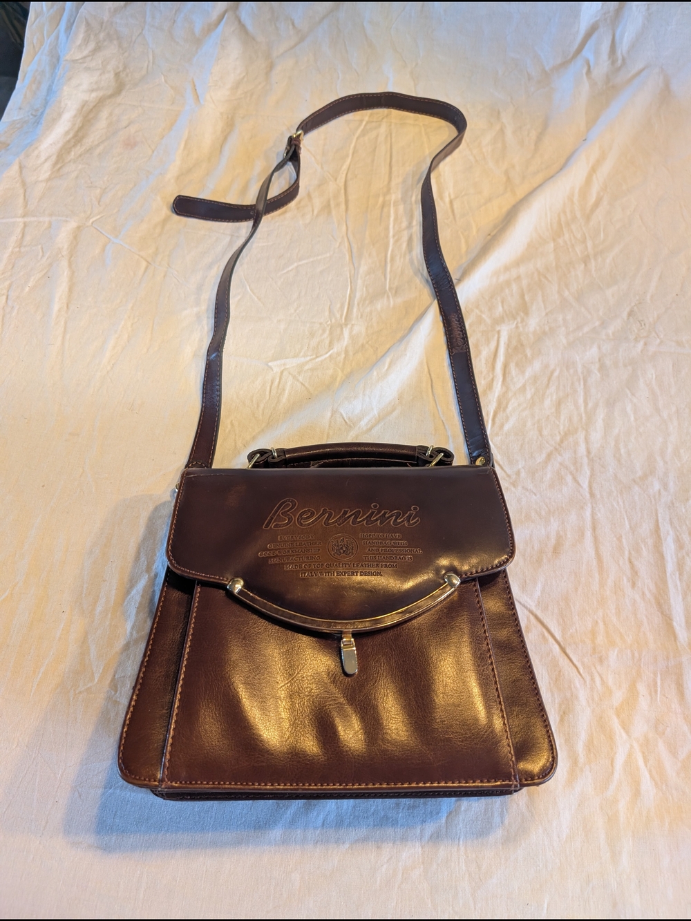 2/70$ Vintage Brown Bernini Leather Structure Satchel Dark Academia Aesthetic